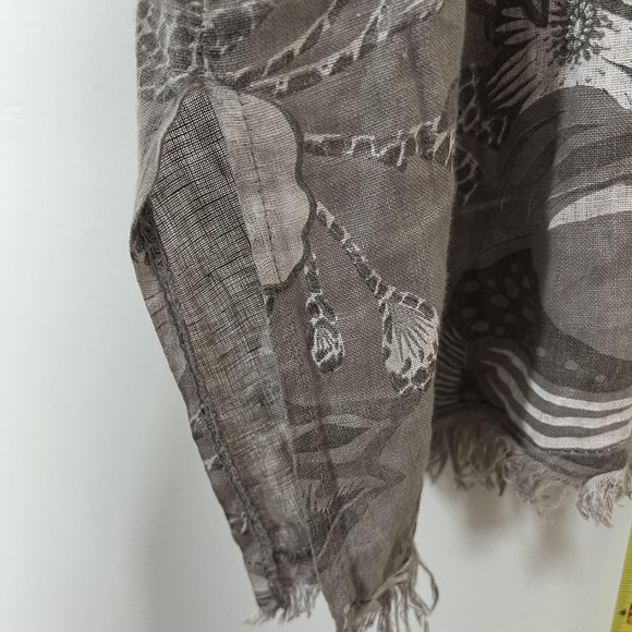 Linen Dress Womens XL Gray Boho Floral Sleeveless Fringe Hem Pockets Italy - Picture 9 of 9